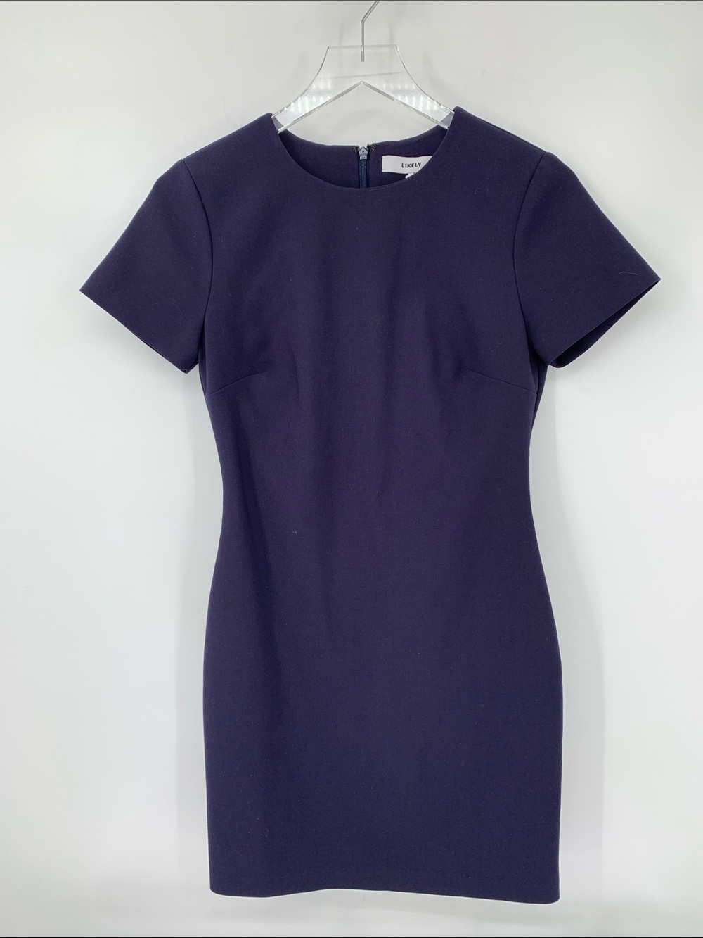 Likely Manhattan dress navy blue shift sheath short sleeve stretch classic 6